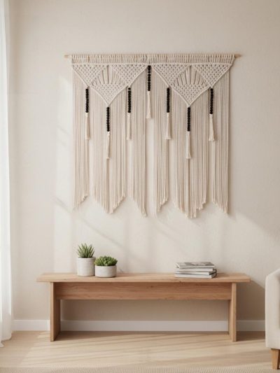 Black Beaded Macrame Wall Hanging