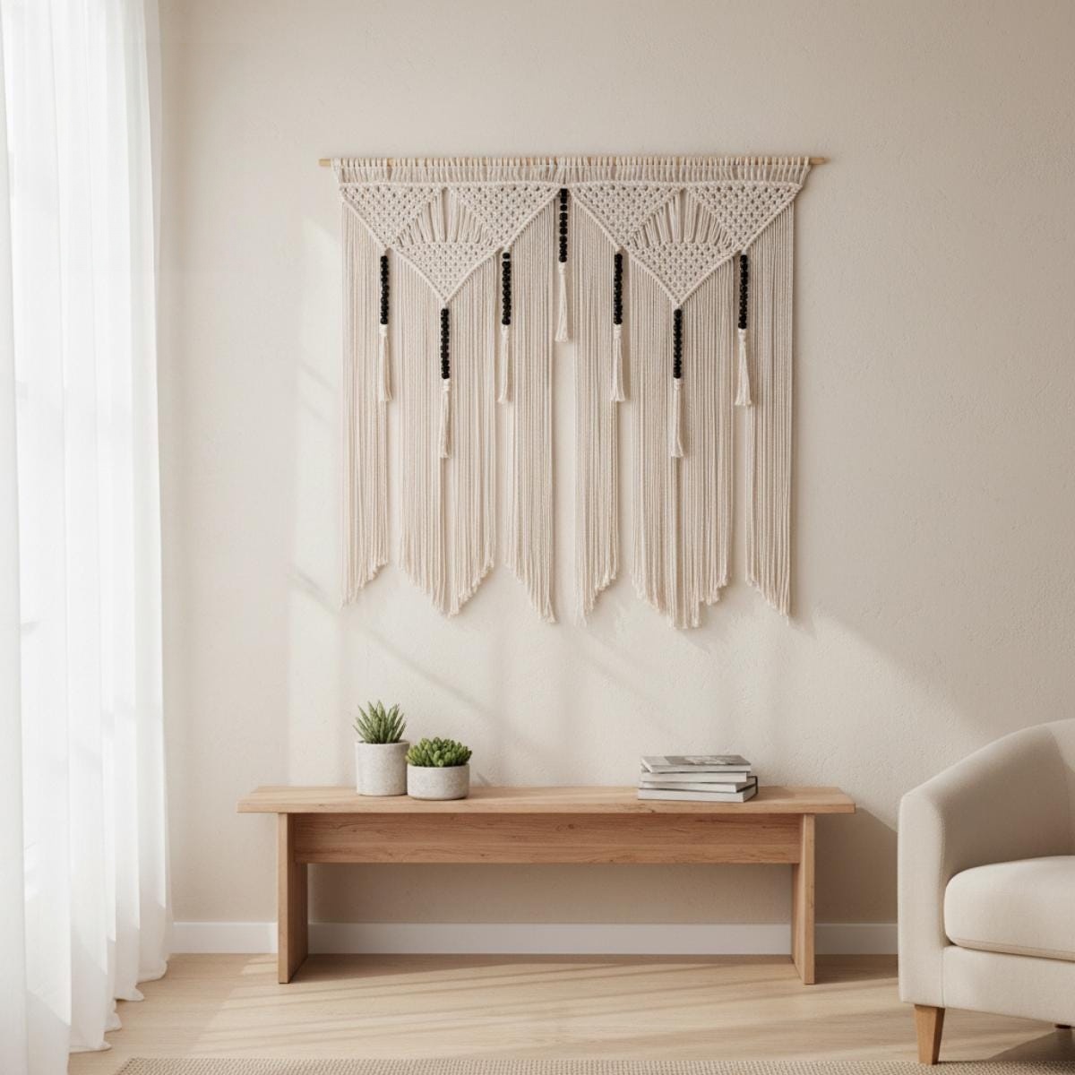 Black Beaded Macrame Wall Hanging