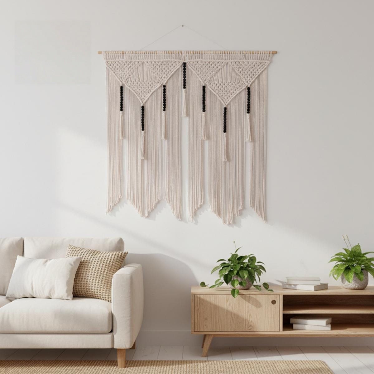 Black Beaded Macrame Wall Hanging - Image 3