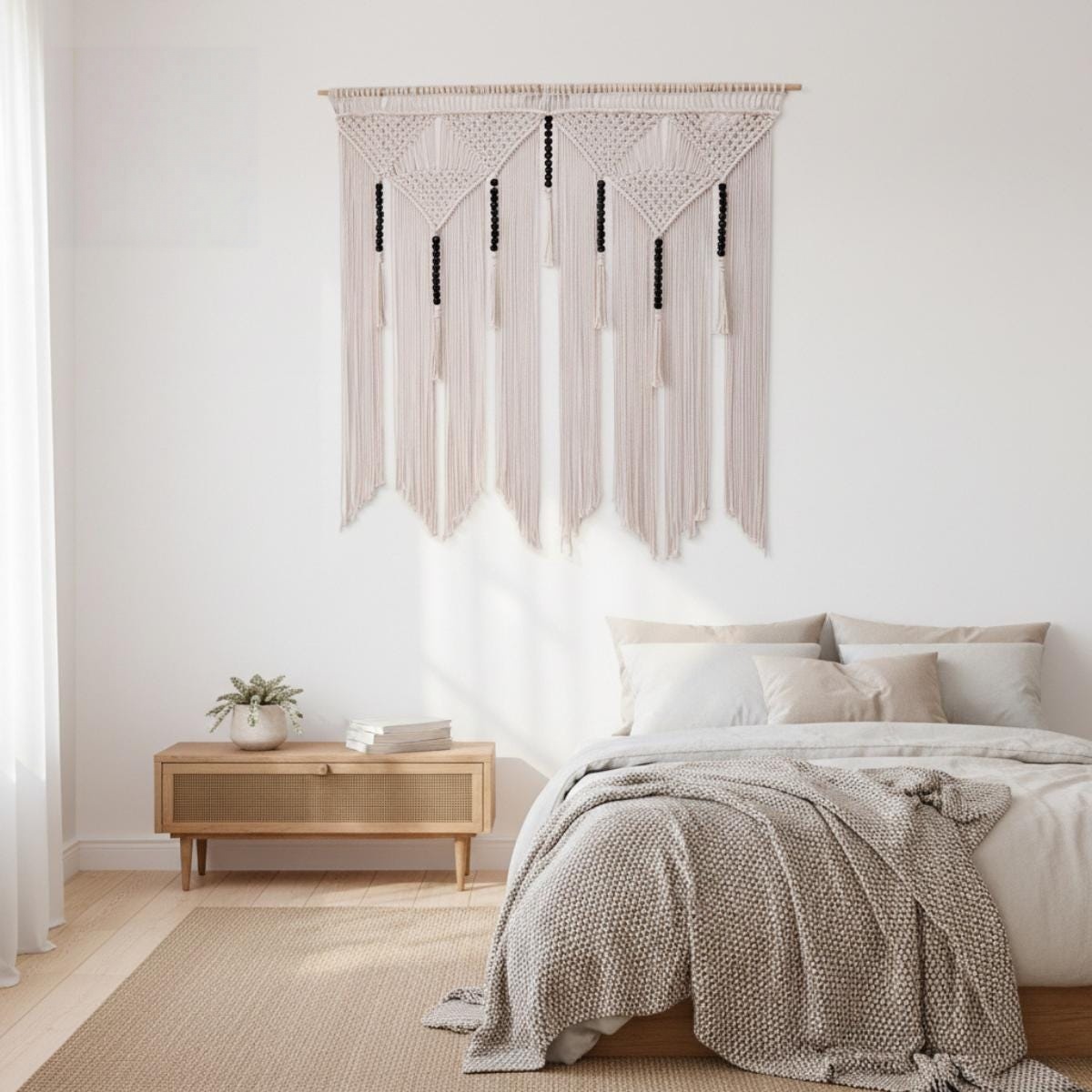 Black Beaded Macrame Wall Hanging - Image 2