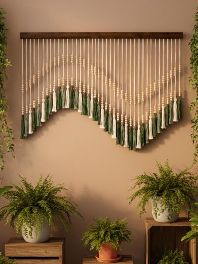 Green Tassel Beaded Wall Hanging
