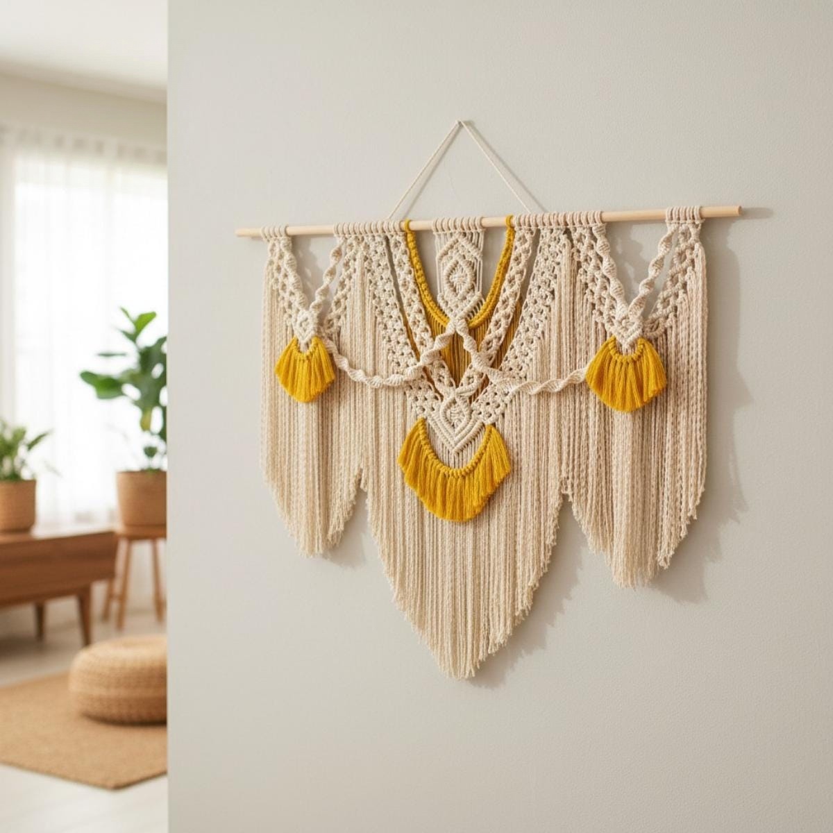 Yellow Tassel Macrame Wall Hanging